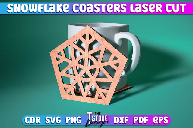 Snowflake Coasters Laser Cut | Christmas Design | Cup Coasters | Home Décor | CNC File SVG The T Store Design 
