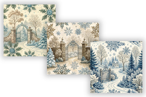 Snowflake Garden Toile Digital Paper, Seamless Watercolor Pattern Bundle, Printable Scrapbook Paper, Silver Winter Design Collection Digital Pattern FloridPrintables 