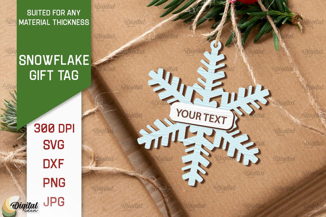 Snowflake Gift Tag Laser Cut Design. Happy New Year SVG SVG Evgenyia Guschina 