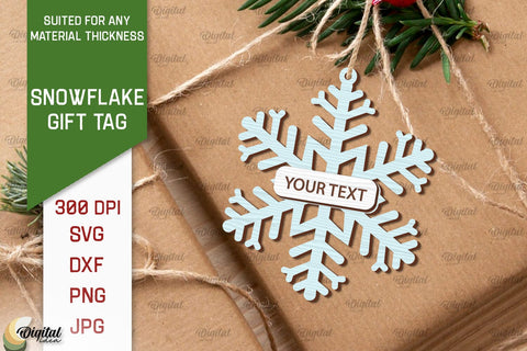 Snowflake Gift Tag Laser Cut Design. Happy New Year SVG SVG Evgenyia Guschina 