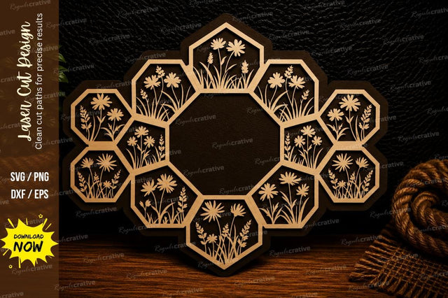 Snowflake Honeycomb Frame Laser Cut Svg Design SVG Regulrcrative 