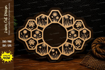 Snowflake Honeycomb Frame Laser Cut Svg Design SVG Regulrcrative 