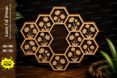 Snowflake Honeycomb Frame Laser Cut Svg Design SVG Regulrcrative 