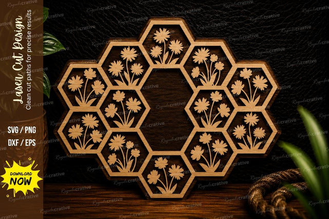 Snowflake Honeycomb Frame Laser Cut Svg Design SVG Regulrcrative 
