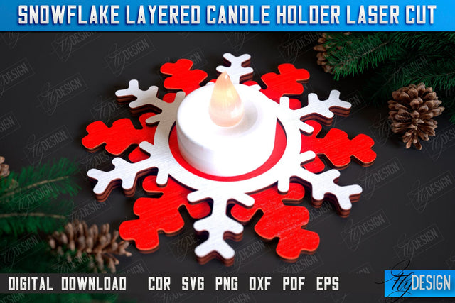 Snowflake Layered Candle Holder Laser Cut, Christmas Decor, Christmas Snowflake Candlestick, Christmas Ornament SVG, Wooden Snowflakes, Christmas Tea Light Holder SVG Fly Design 