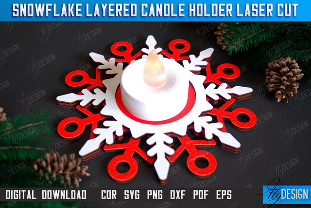 Snowflake Layered Candle Holder Laser Cut, Christmas Decor, Christmas Snowflake Candlestick, Christmas Ornament SVG, Wooden Snowflakes, Christmas Tea Light Holder SVG Fly Design 