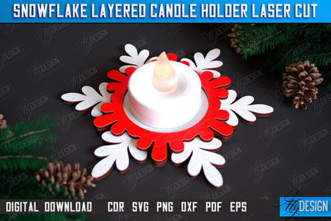 Snowflake Layered Christmas Candle Holders Laser Cut Bundle, Christmas Snowflake Candlestick, Christmas Ornament SVG, Wooden Snowflakes, Christmas Tea Light Holders SVG Fly Design 