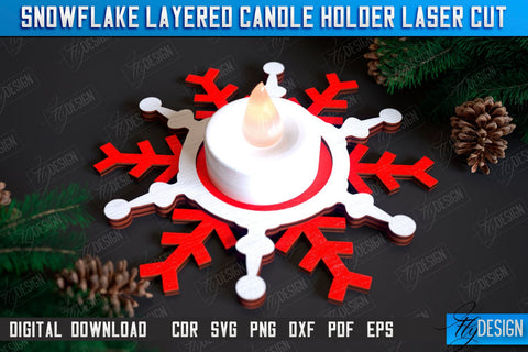 Snowflake Layered Christmas Candle Holders Laser Cut Bundle, Christmas Snowflake Candlestick, Christmas Ornament SVG, Wooden Snowflakes, Christmas Tea Light Holders SVG Fly Design 