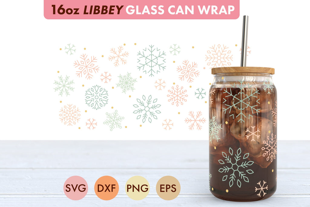 Snowflake Pattern SVG PNG 16 oz Libbey Glass Can - So Fontsy