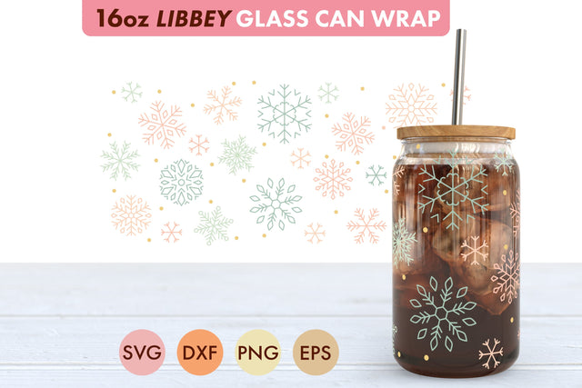 Snowflake Pattern SVG PNG 16 oz Libbey Glass Can SVG Freeling Design House 