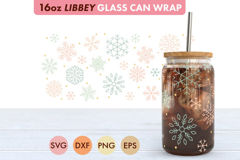 Snowflake Pattern SVG PNG 16 oz Libbey Glass Can SVG Freeling Design House 