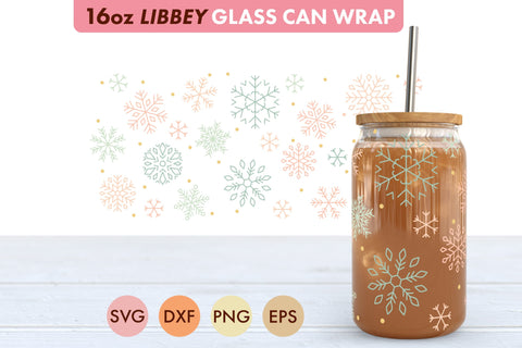 Snowflake Pattern SVG PNG 16 oz Libbey Glass Can SVG Freeling Design House 