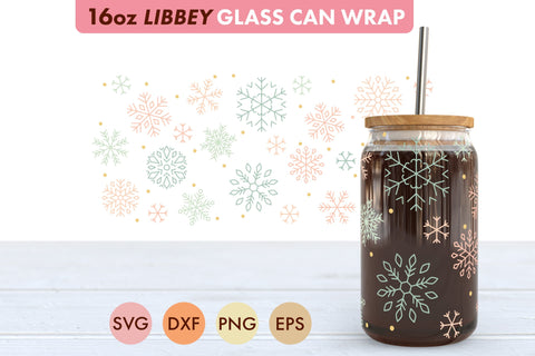 Snowflake Pattern SVG PNG 16 oz Libbey Glass Can SVG Freeling Design House 