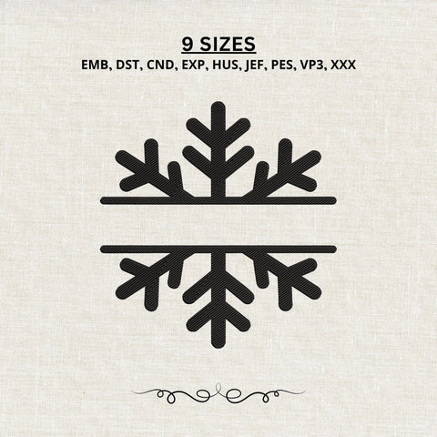 Snowflake Split Monogram Embroidery Design – Christmas Winter Name Frame Machine Embroidery File Embroidery/Applique DESIGNS PatternFeed8 