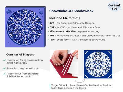 Snowflake SVG 3d Shadow Box - Christmas svg, Shadow box svg Christmas, Cricut projects, Cardstock svg, Layered svg SVG CutLeafSvg 