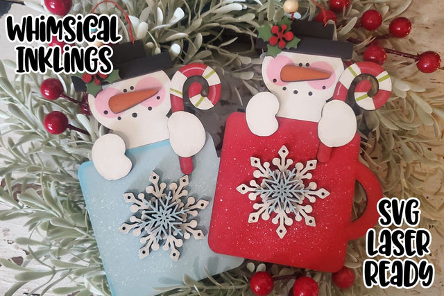 Snowflakes And Peppermint Cocoa Cup laser SVG Ornament SVG Whimsical Inklings 