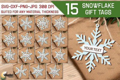 Snowflakes Gift Tags Laser Cut Bundle. Happy New Year SVG SVG Evgenyia Guschina 