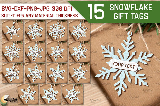 Snowflakes Gift Tags Laser Cut Bundle. Happy New Year SVG SVG Evgenyia Guschina 
