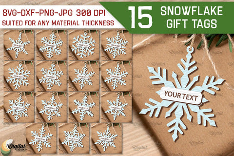 Snowflakes Gift Tags Laser Cut Bundle. Happy New Year SVG SVG Evgenyia Guschina 