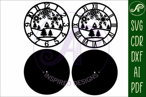 Snowflakes wall clock laser cut files, SVG file. vector SVG APInspireddesigns 