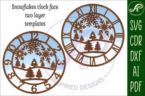 Snowflakes wall clock laser cut files, SVG file. vector SVG APInspireddesigns 