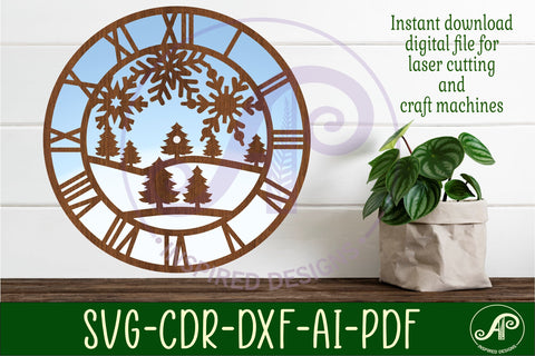 Snowflakes wall clock laser cut files, SVG file. vector SVG APInspireddesigns 