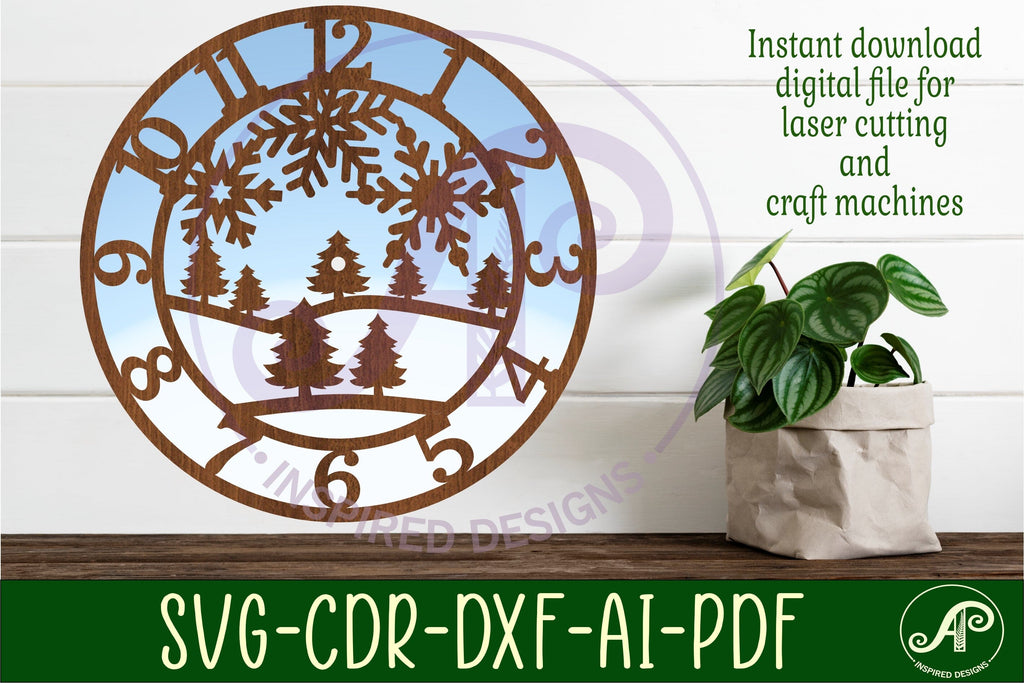 Snowflakes wall clock laser cut files, SVG file. vector - So Fontsy