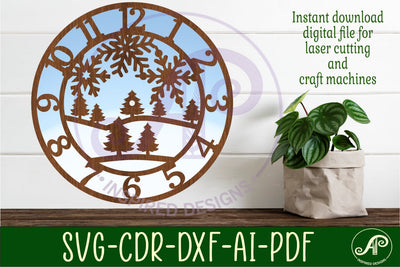 Snowflakes wall clock laser cut files, SVG file. vector SVG APInspireddesigns 