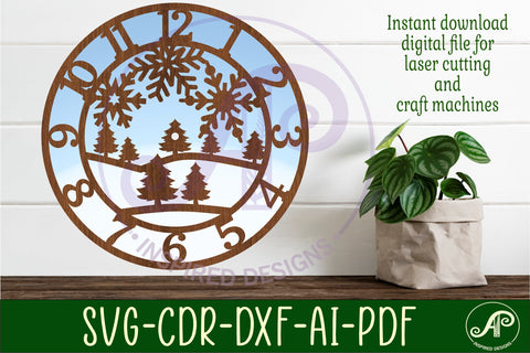 Snowflakes wall clock laser cut files, SVG file. vector SVG APInspireddesigns 