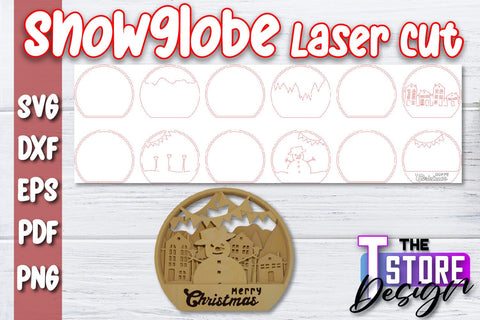 Snowglobe Bundle | Christmas Ornament | 3D Snowglobe | Multi-Layered Design | CNC File SVG The T Store Design 