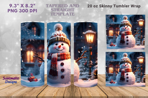 Snowman 20 oz Holiday Tumbler Wrap | 20 oz Skinny Tumbler Wrap Sublimation Christmas Design Sublimation Sublimatiz Designs 