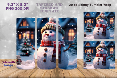 Snowman 20 oz Skinny Tumbler Wrap | 20 oz Skinny Tumbler Wrap Sublimation Christmas Design Sublimation Sublimatiz Designs 