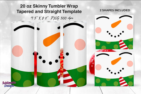 Snowman 20 oz Skinny Tumbler Wrap Sublimation Design | Christmas Tumbler Wrap Sublimation Design Sublimation Sublimatiz Designs 