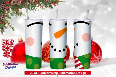 Snowman 20 oz Skinny Tumbler Wrap Sublimation Design | Christmas Tumbler Wrap Sublimation Design Sublimation Sublimatiz Designs 