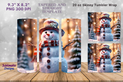 Snowman 20 oz Tumbler Wrap Design | 20 oz Skinny Tumbler Wrap Sublimation Christmas Design Sublimation Sublimatiz Designs 