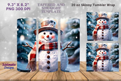 Snowman 20 oz Wrap Christmas Design | 20 oz Skinny Tumbler Wrap Sublimation Christmas Design Sublimation Sublimatiz Designs 
