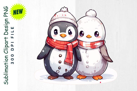 Snowman And Penguin Friends in Holiday Scarves Tree Sublimation Clipart Sublimation Regulrcrative 