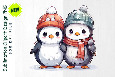 Snowman And Penguin Friends in Holiday Scarves Tree Sublimation Clipart Sublimation Regulrcrative 