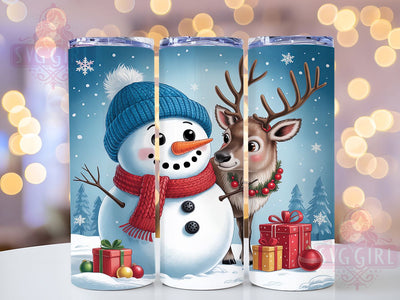 Snowman and Reindeer Christmas Tumbler, Christmas Wrap Design, Holiday Sublimation Cup, Winter Reindeer Mug, 20Oz Skinny Tumbler Wrap, Festive Snowman Cup, Cute Christmas Design Sublimation SvggirlplusArt 