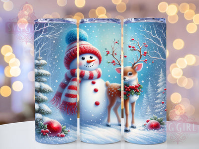 Snowman and Reindeer Christmas Tumbler, Christmas Wrap Design, Holiday Sublimation Cup, Winter Reindeer Mug, 20Oz Skinny Tumbler Wrap, Festive Snowman Cup, Cute Christmas Design Sublimation SvggirlplusArt 