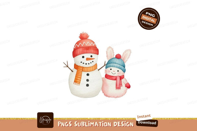 Snowman bunny winter friends cute Sublimation Designangry 