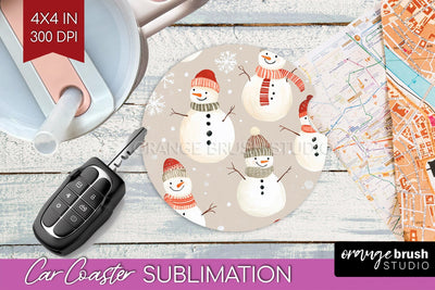 Snowman Car Coaster - Cute Christmas Coaster PNG Sublimation Sublimation OrangeBrushStudio 