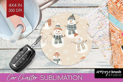 Snowman Car Coaster - Cute Christmas Coaster PNG Sublimation Sublimation OrangeBrushStudio 