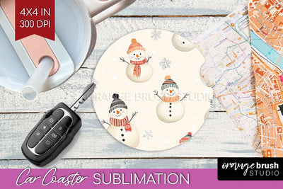 Snowman Car Coaster - Cute Christmas Coaster PNG Sublimation Sublimation OrangeBrushStudio 