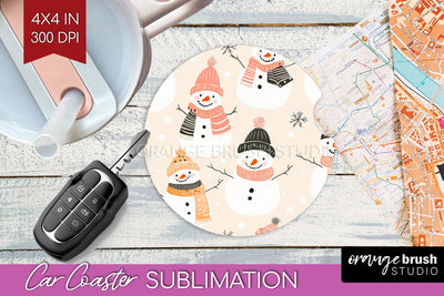 Snowman Car Coaster - Cute Christmas Coaster PNG Sublimation Sublimation OrangeBrushStudio 