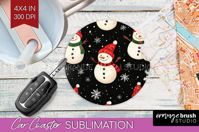 Snowman Car Coaster - Cute Christmas Coaster PNG Sublimation Sublimation OrangeBrushStudio 
