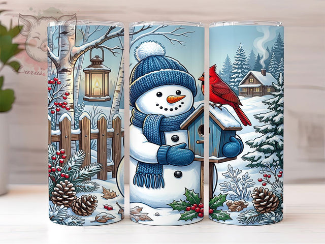 Snowman Cardinal Birdhouse 20oz Tumbler, Snowman Cardinal, Cardinal Birdhouse, Snowman Birdhouse, Birdhouse Tumbler, Cardinal Tumbler, Snowman Cardinal PNG, Birdhouse Wrap PNG Sublimation Lara' s Designs 
