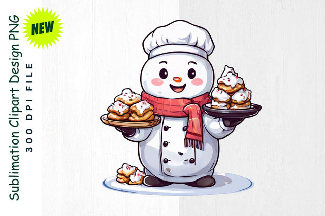 Snowman Chef with Freshly Baked Cookies Sublimation Clipart Sublimation Regulrcrative 
