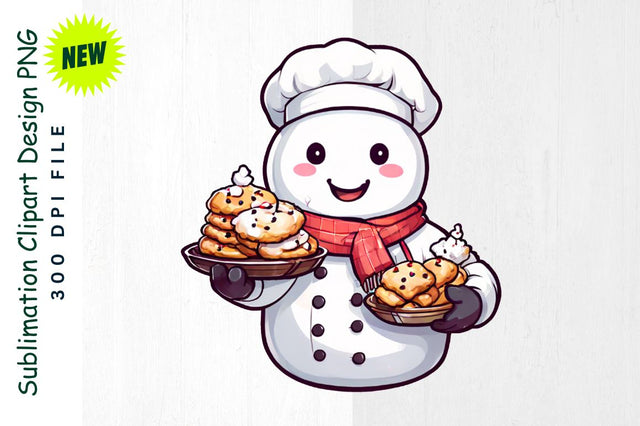 Snowman Chef with Freshly Baked Cookies Sublimation Clipart Sublimation Regulrcrative 