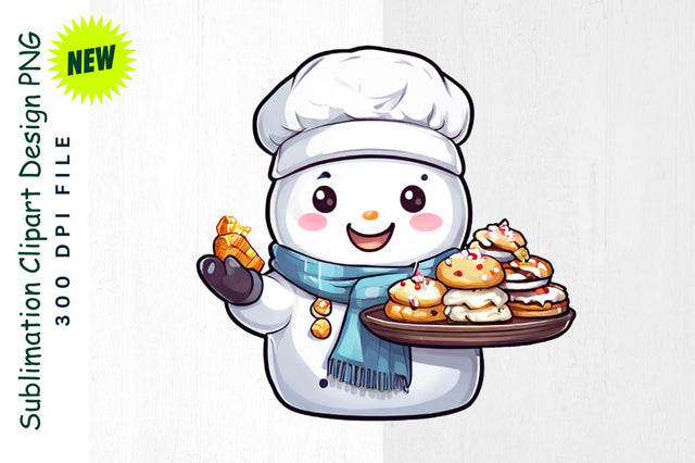 Snowman Chef with Freshly Baked Cookies Sublimation Clipart Sublimation Regulrcrative 